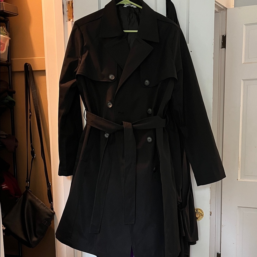 Time and Tru Black Double-Breasted Trench Coat
